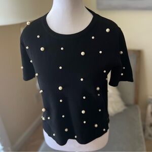 Zara Black Sweater with Pearl Accents